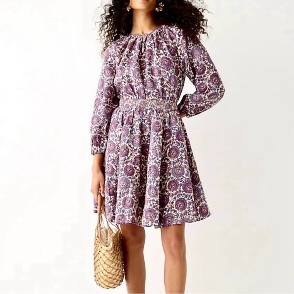 J.Crew Palermo smocked-waist mini dress in floral bouquet linen Size M NWT